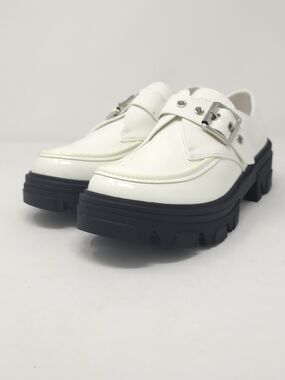 White Chunky Platform Loafers Buckle Strap Lug Sole Slip On Casual Trendy